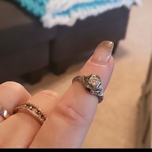 Vintage authenticated 14 kt white gold diamond and sapphire ring